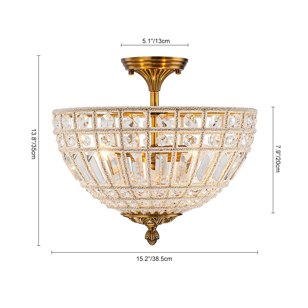 3-Light Brass Crystal Crystal Glass Flush Mount Chandelier - Image 3