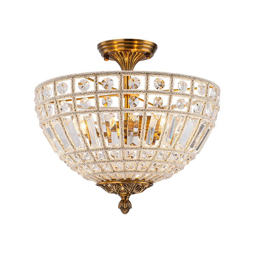 3-Light Brass Crystal Crystal Glass Flush Mount Chandelier - Image 4