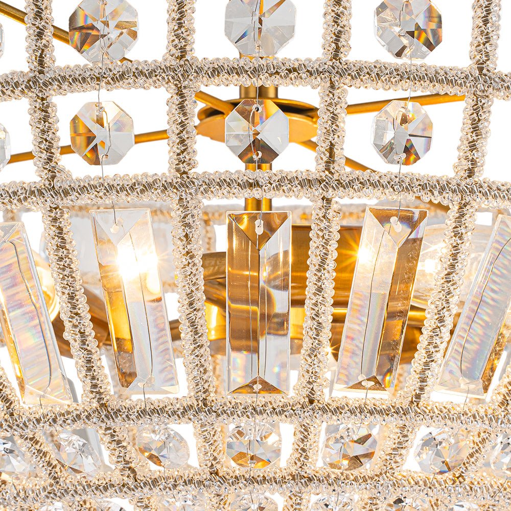 3-Light Brass Crystal Crystal Glass Flush Mount Chandelier - Image 11