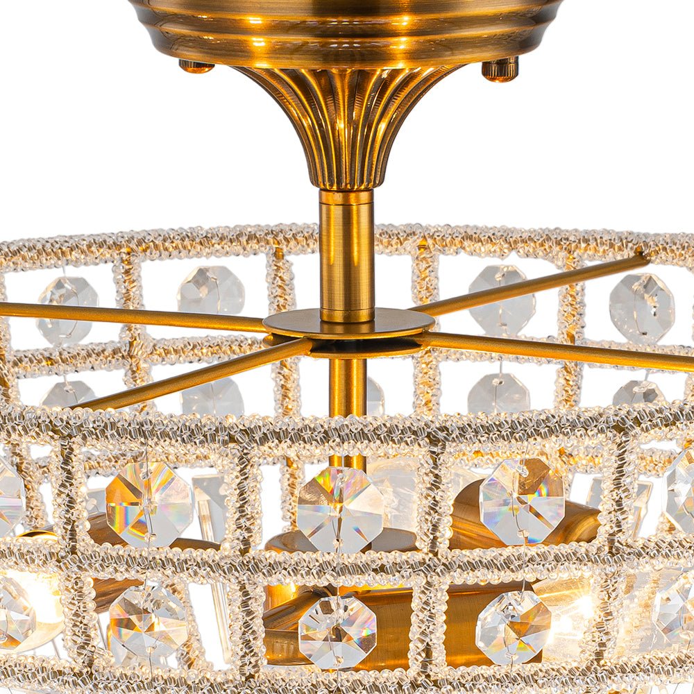 3-Light Brass Crystal Crystal Glass Flush Mount Chandelier - Image 10