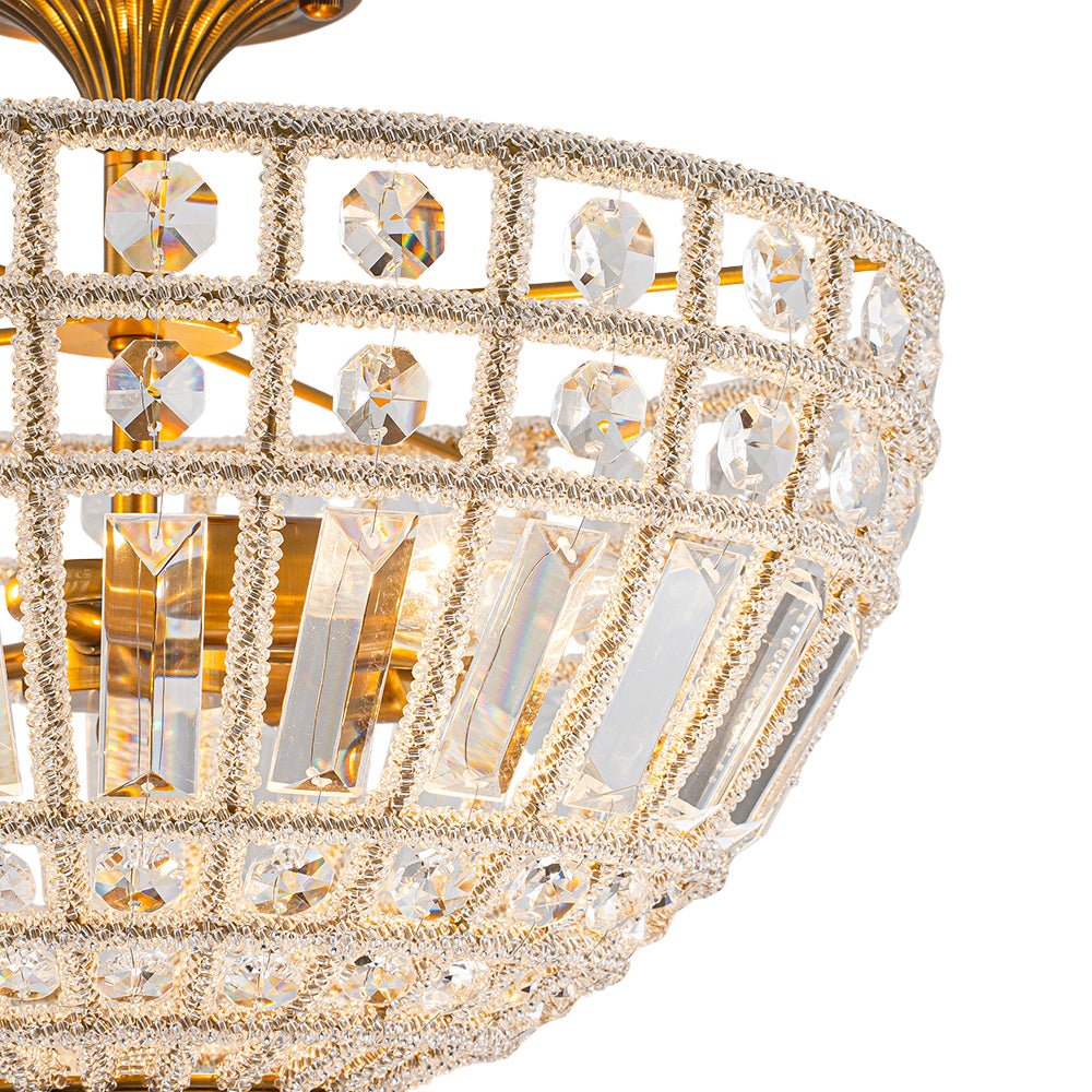 3-Light Brass Crystal Crystal Glass Flush Mount Chandelier - Image 6