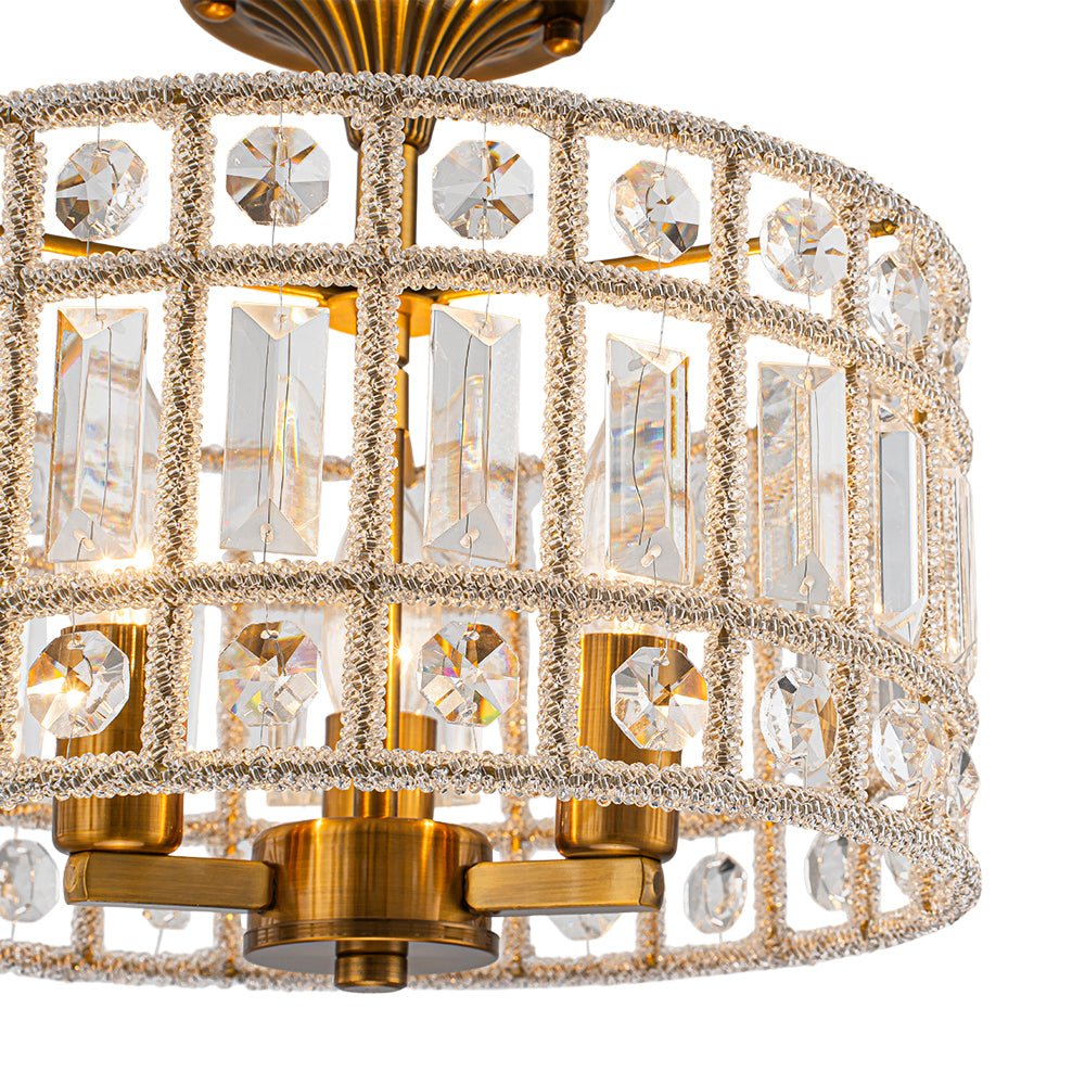 3-Light Brass Crystal Drum Flush Mount Chandelier - Image 7