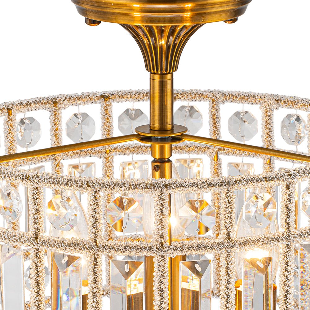 3-Light Brass Crystal Drum Flush Mount Chandelier - Image 6
