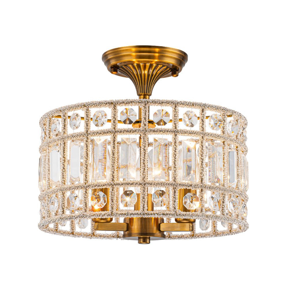 3-Light Brass Crystal Drum Flush Mount Chandelier - Image 4
