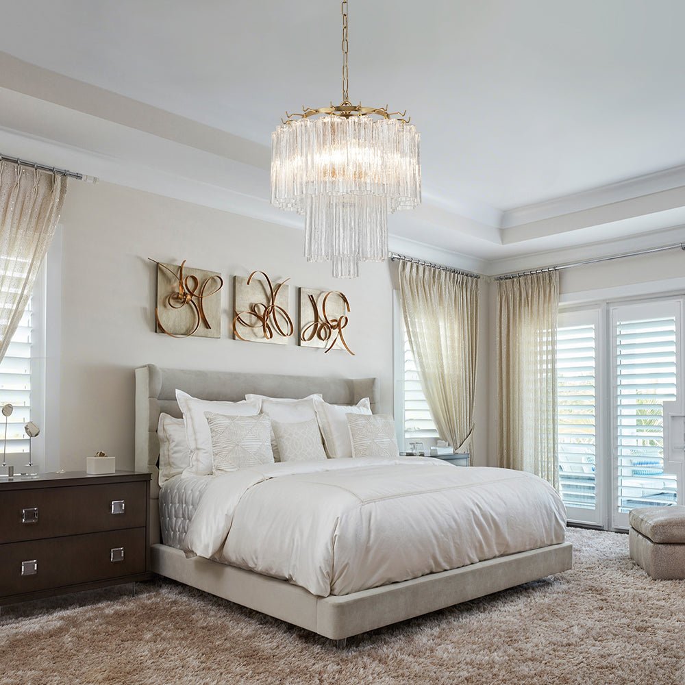 3-Light Glass Textured Tube Two-Tiered Chandelier - Image 2