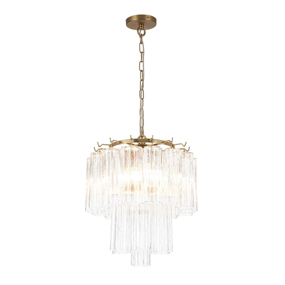 3-Light Glass Textured Tube Two-Tiered Chandelier - Image 3