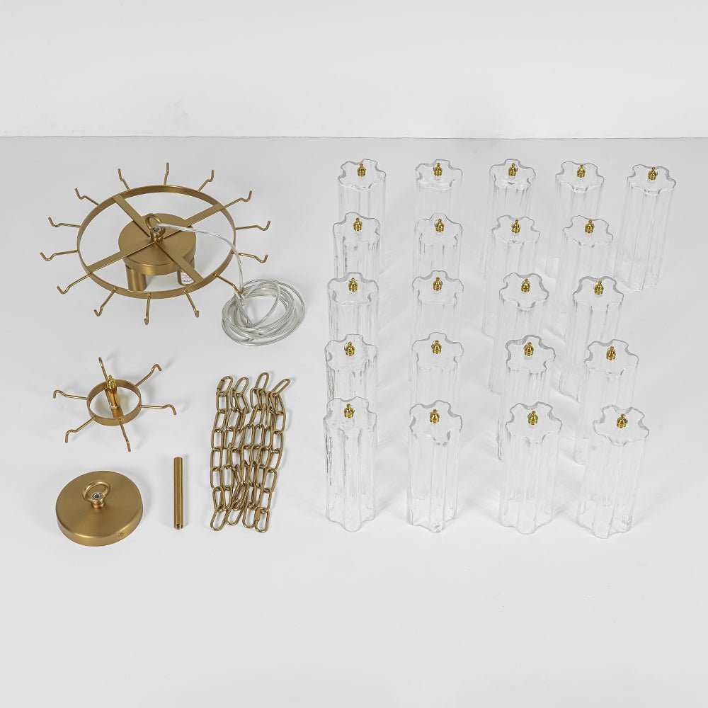 3-Light Glass Textured Tube Two-Tiered Chandelier - Image 11