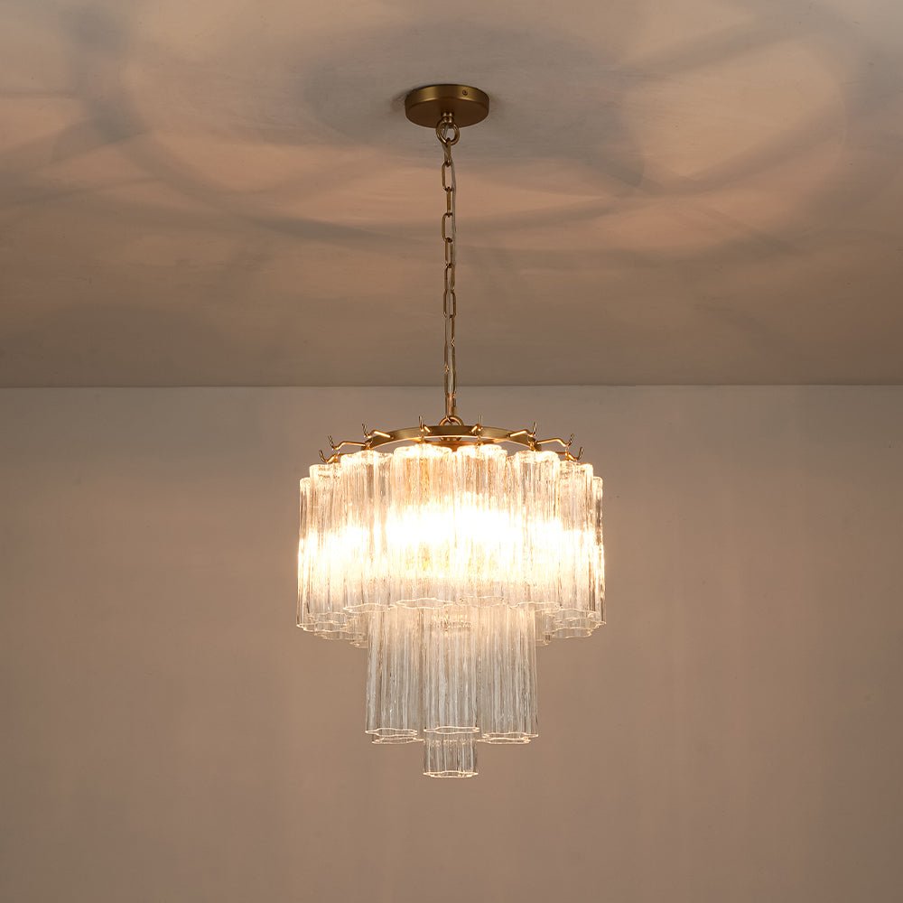 3-Light Glass Textured Tube Two-Tiered Chandelier - Image 9