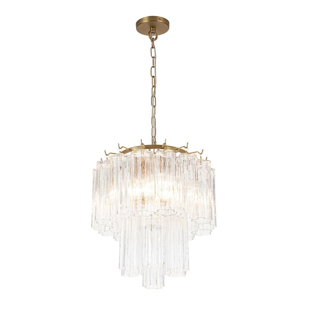 3-Light Glass Textured Tube Two-Tiered Chandelier - Image 4
