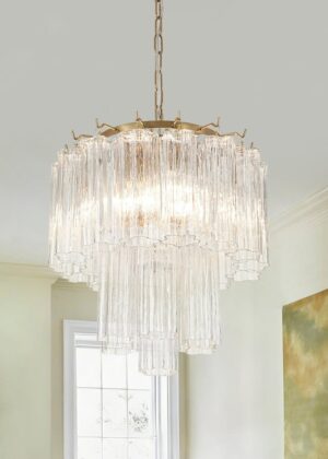 3-Light Glass Textured Tube Two-Tiered Chandelier