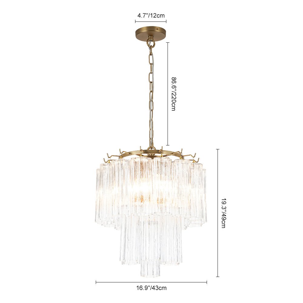 3-Light Glass Textured Tube Two-Tiered Chandelier - Image 12