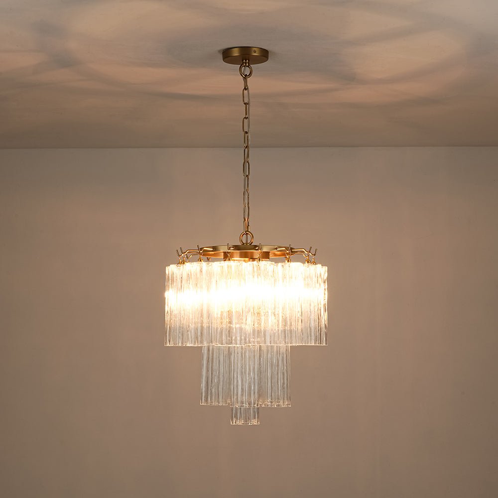 3-Light Glass Textured Tube Two-Tiered Chandelier - Image 10