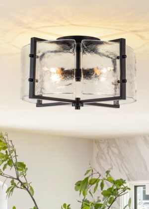 4-Light Clear Textured Glass Flush Mount Ceiling