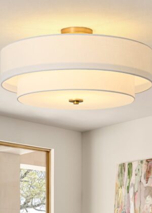 4-Light Linen Drum Flush Mount Ceiling