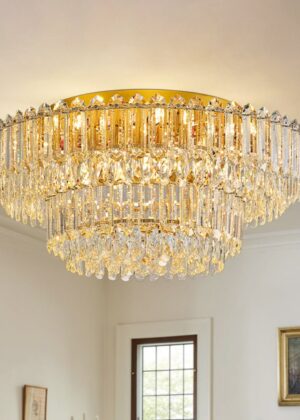 Two-tier Crystal Glass Chandelier Raindrop Flush Mount Ceiling